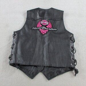 Womens Leather Motorcycle Vest Size Medium Black Pink Biker Club Patches